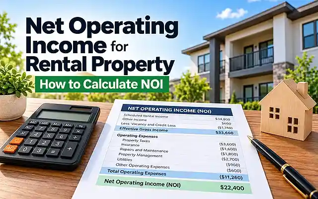 Net operating income for rental property calculation showing effective gross income, operating expenses, and NOI