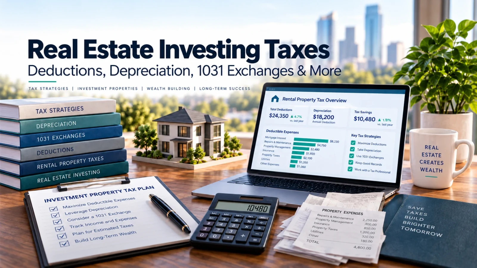 Real estate investing taxes with rental property deductions, depreciation, 1031 exchange planning, and tax records.