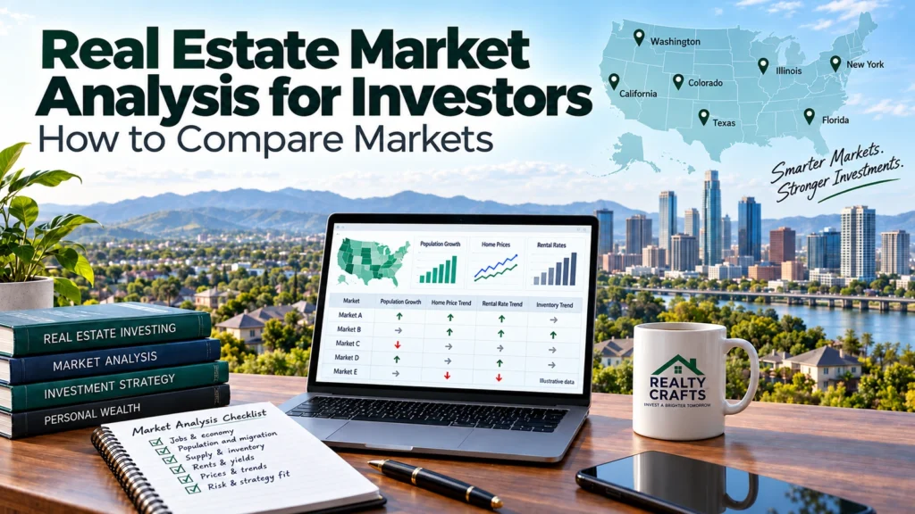 Real estate market analysis for investors with U.S. market map, housing data, rental trends, prices, and investment research.
